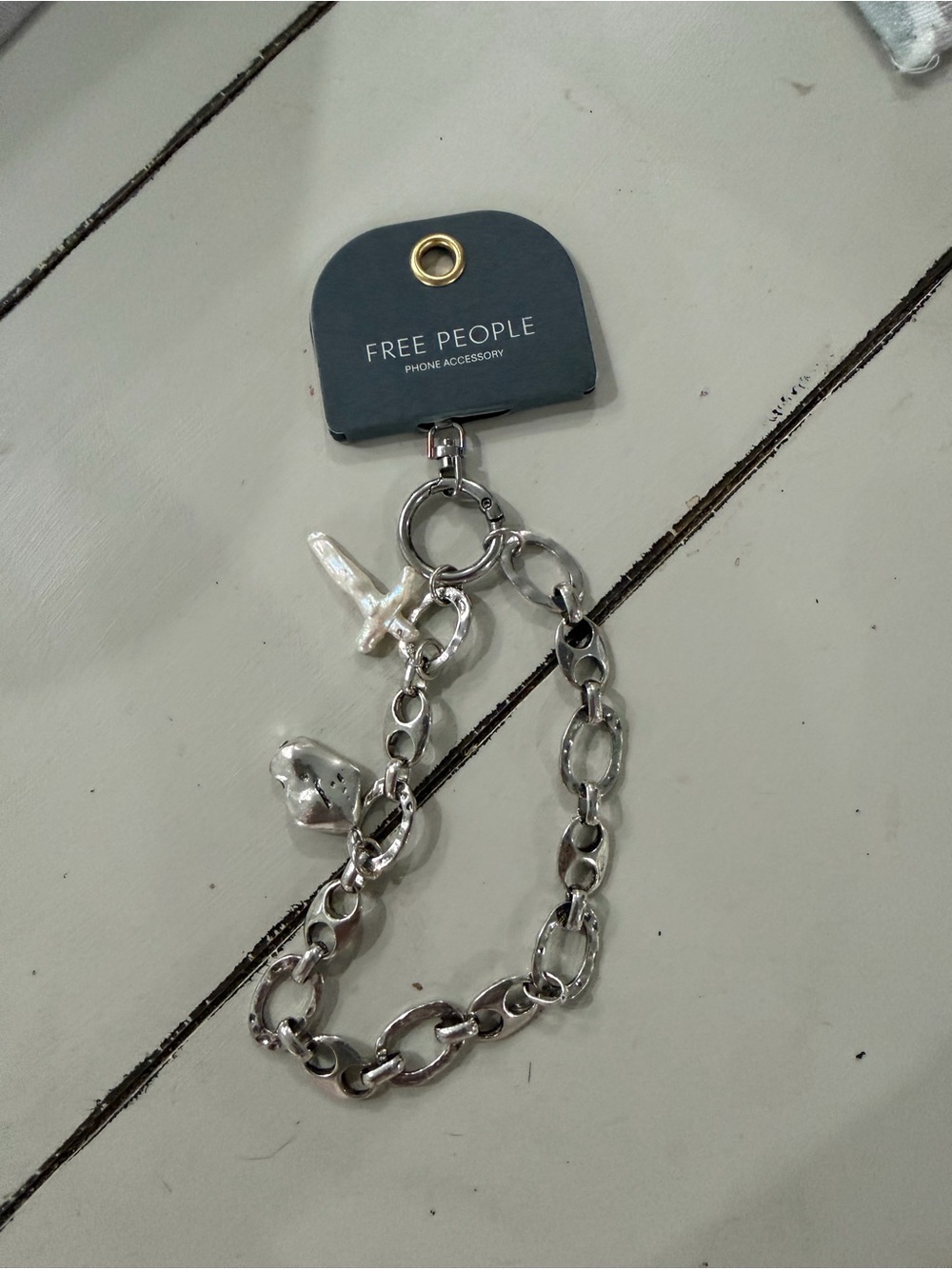 Free People Silver Cross Charm Chain Bracelet